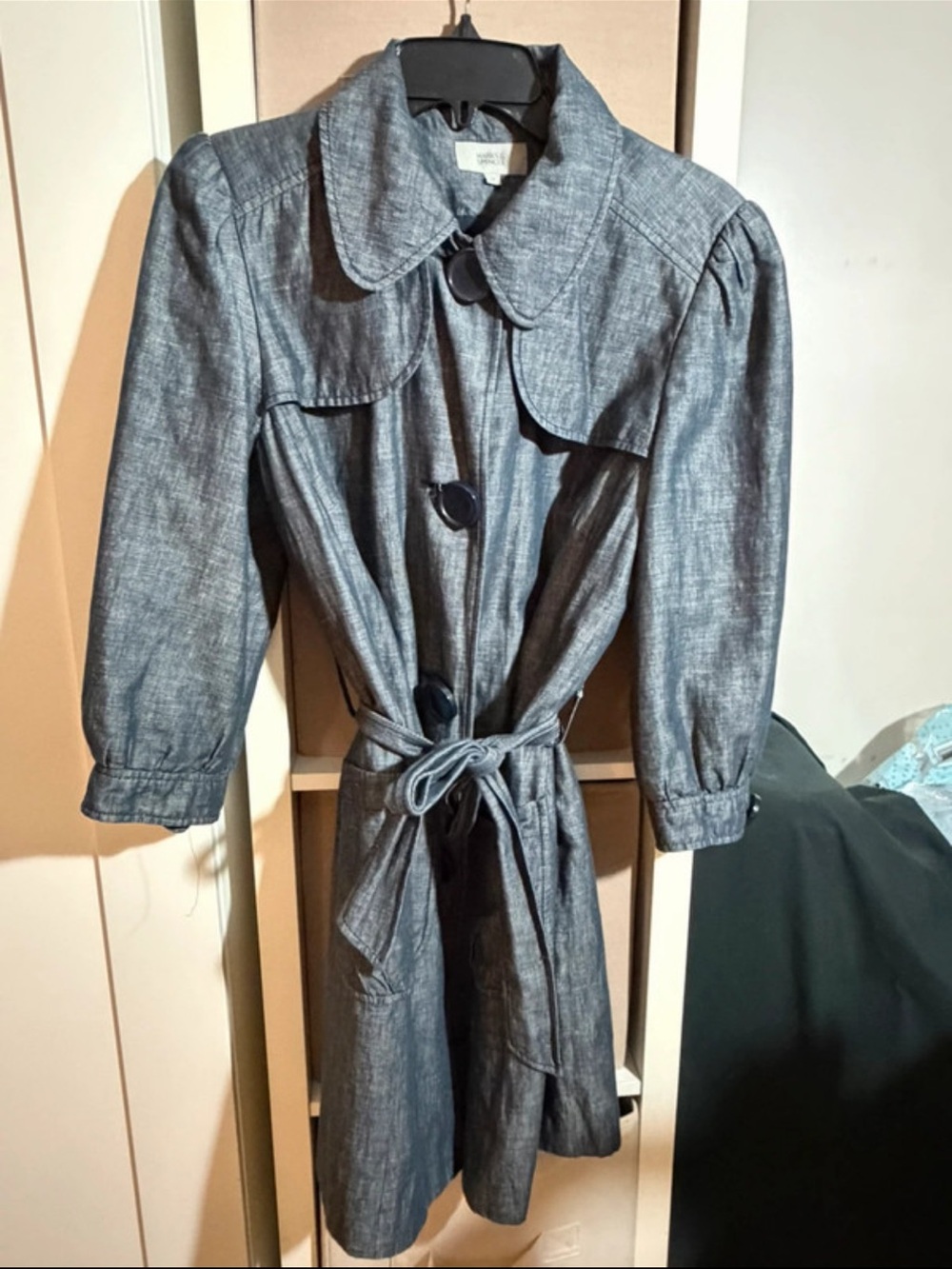 vintage Marks & Spencer Classic Chambray Tie-Waist Trench Coat